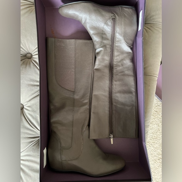 Enzo Angiolini Dark Gray Leather Wedge Heel Boots - Picture 2 of 4